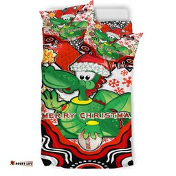 St. George Illawarra Dragons Christmas Bedding Set - Custom Merry Christmas green drake Indigenous Bedding Set