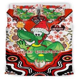 St. George Illawarra Dragons Christmas Bedding Set - Custom Merry Christmas green drake Indigenous Bedding Set