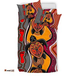 Australia Aboriginal Inspired Bedding Set - Turtle And Foot Print Aboiginal Inspired Dot Painting Style