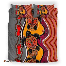Australia Aboriginal Inspired Bedding Set - Turtle And Foot Print Aboiginal Inspired Dot Painting Style