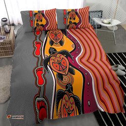 Australia Aboriginal Inspired Bedding Set - Turtle And Foot Print Aboiginal Inspired Dot Painting Style