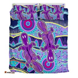 Australia Animals Platypus Aboriginal Bedding Set - Purple Platypus With Aboriginal Art Dot Painting Patterns Inspired Bedding Set