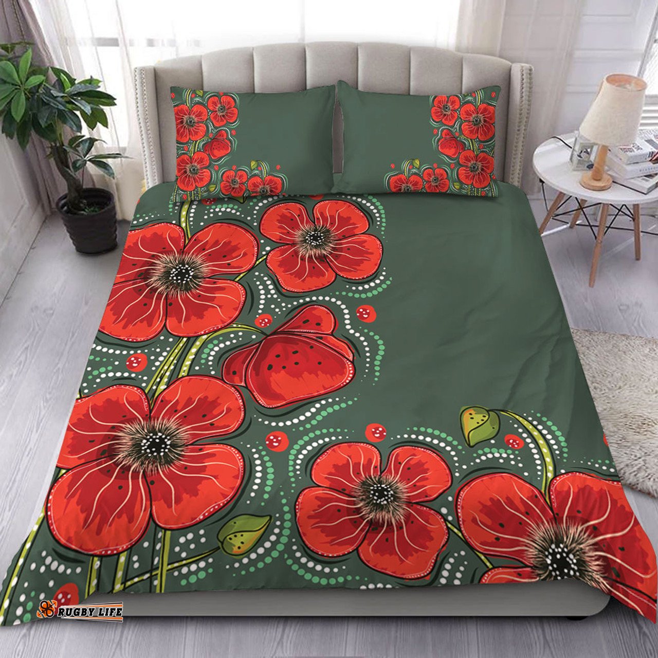 Australia Aboriginal Bedding Set - Aboriginal Style Australian Poppy Flower Background Bedding Set