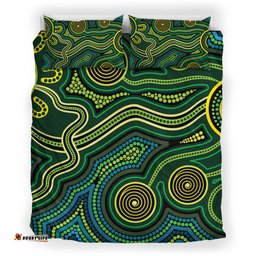 Australia Aboriginal Inspired Bedding Set - Green Circle Aboiginal Inspired Dot Painting Style