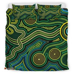 Australia Aboriginal Inspired Bedding Set - Green Circle Aboiginal Inspired Dot Painting Style