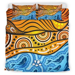 Australia Aboriginal Inspired Bedding Set - Nature Aboiginal Inspired Dot Painting Style