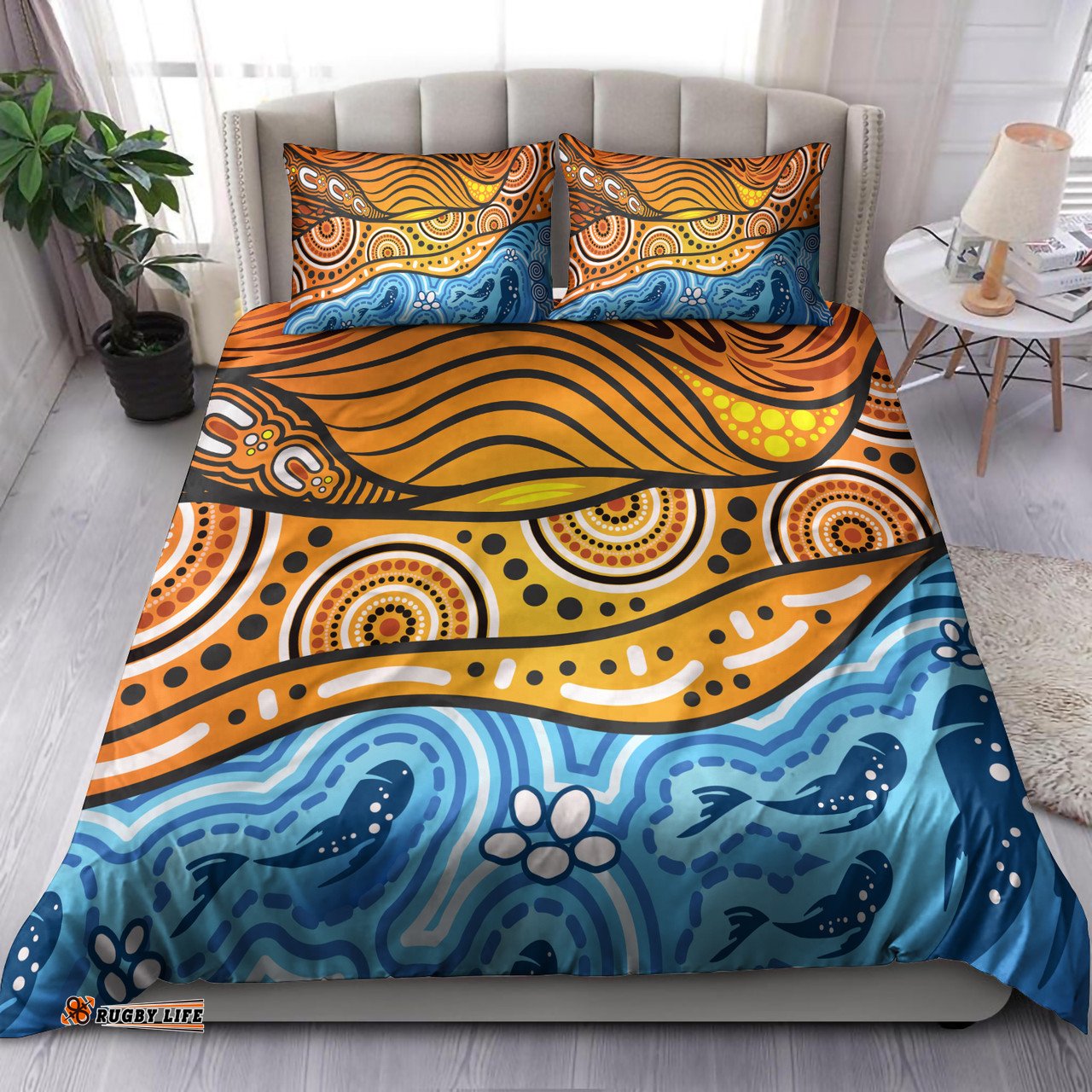 Australia Aboriginal Inspired Bedding Set - Nature Aboiginal Inspired Dot Painting Style