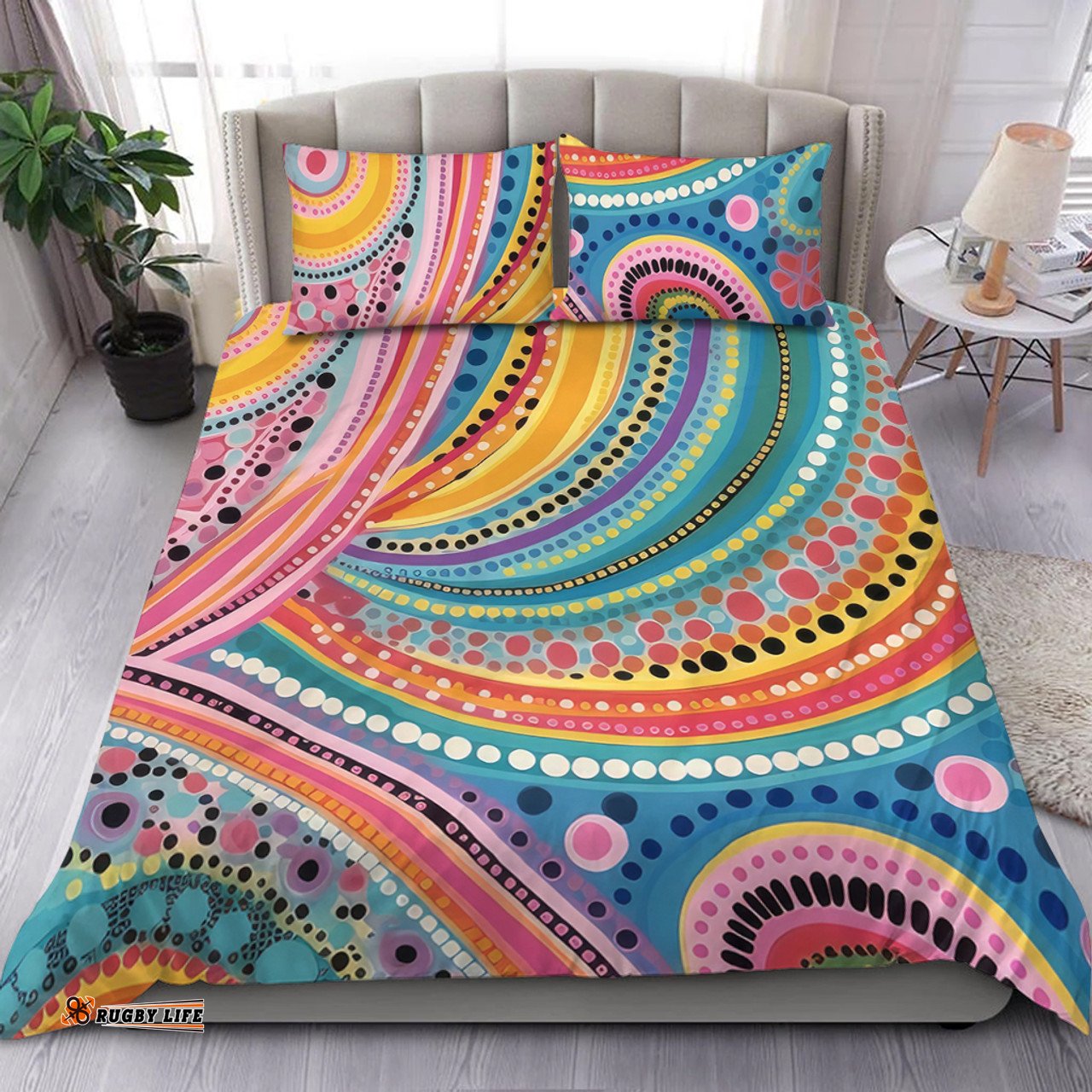 Australia Aboriginal Bedding Set - Australian Indigenous Aboriginal Art Vivid Pastel Colours Ver 3 Bedding Set