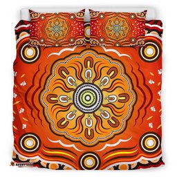Australia Aboriginal Inspired Bedding Set - The Sun Indigenous Aboiginal Inspired Dot Painting Style