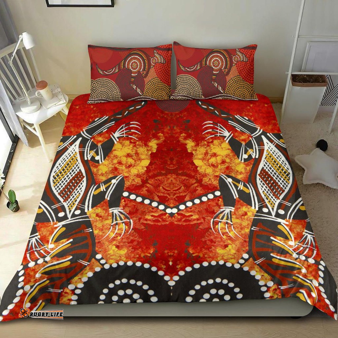 Australia Aboriginal Inspired Bedding Set Crocodile, Kangaroo Dot Painting Art