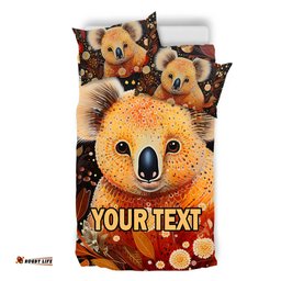 Australia Koala Custom Bedding Set - Aboriginal Koala With Golden Wattle Flowers Bedding Set