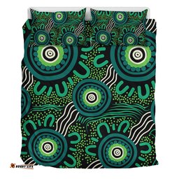 Australia Aboriginal Bedding Set - Green Aboriginal Dot Art Background Bedding Set