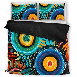 Australia Aboriginal Bedding Set - Traditional Australian Aboriginal Native Design (Black) Ver 4 Bedding Set