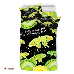 Australia Animals Aboriginal Bedding Set - Your Wings Already Exist Aboriginal Green Butterflies Art Inspired Bedding Set