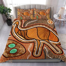 Australia Aboriginal Inspired Bedding Set - Indigenous Emu Vintage Stye