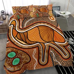 Australia Aboriginal Inspired Bedding Set - Indigenous Emu Vintage Stye