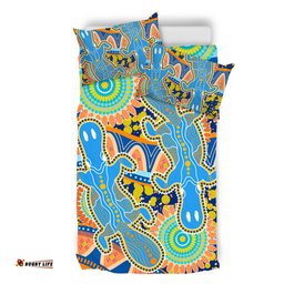 Australia Animals Platypus Aboriginal Bedding Set - Blue Platypus With Aboriginal Art Dot Painting Patterns Inspired Bedding Set
