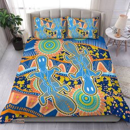 Australia Animals Platypus Aboriginal Bedding Set - Blue Platypus With Aboriginal Art Dot Painting Patterns Inspired Bedding Set
