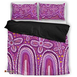 Australia Aboriginal Bedding Set - Dot painting illustration in Aboriginal style Pink Bedding Set