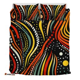 Australia Aboriginal Bedding Set - Traditional Australian Aboriginal Native Design (Black) Bedding Set