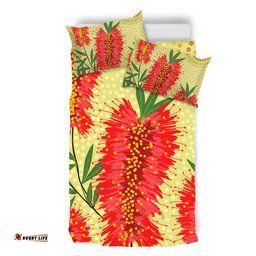 Australia Flowers Aboriginal Bedding Set - Aboriginal Painting Red Bottle Brush Tree Bedding Set