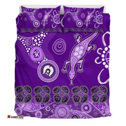 Australia Goanna Aboriginal Bedding Set - Indigenous Dot Goanna (Purple) Bedding Set