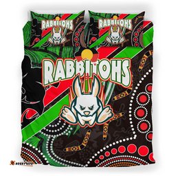 Australia Rabbitohs Anzac Aboriginal Inspired Bedding Set - Australia Rabbitohs Remembrance Day with Poppy Flower Bedding Set