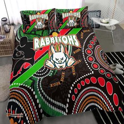 Australia Rabbitohs Anzac Aboriginal Inspired Bedding Set - Australia Rabbitohs Remembrance Day with Poppy Flower Bedding Set