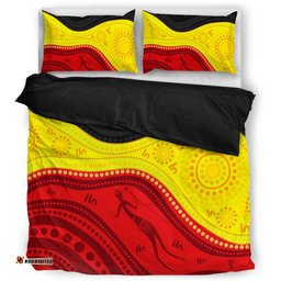 Amazing Aussie Australia Aboriginal Flag Colors In A Dot Art Painting Bedding Set