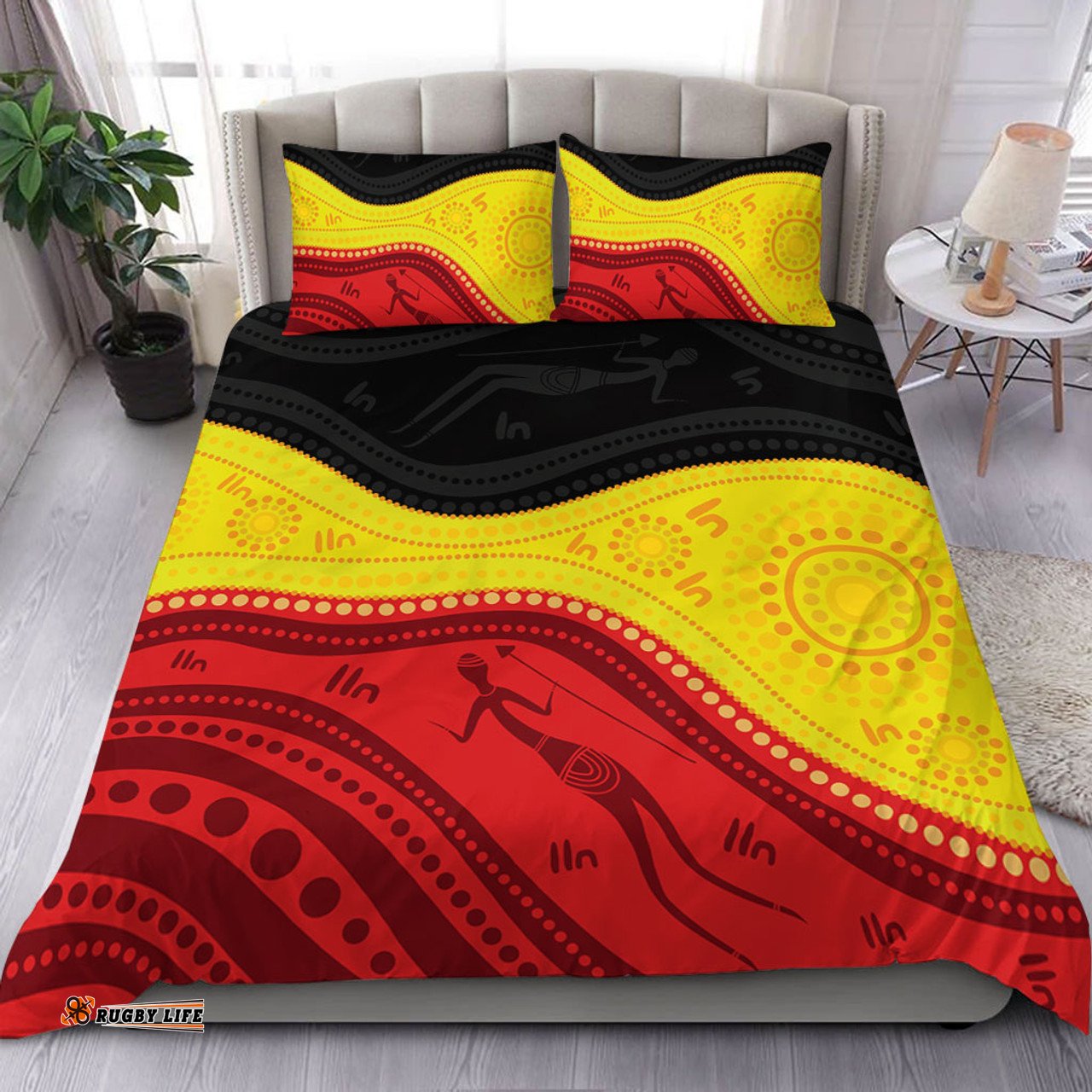 Amazing Aussie Australia Aboriginal Flag Colors In A Dot Art Painting Bedding Set