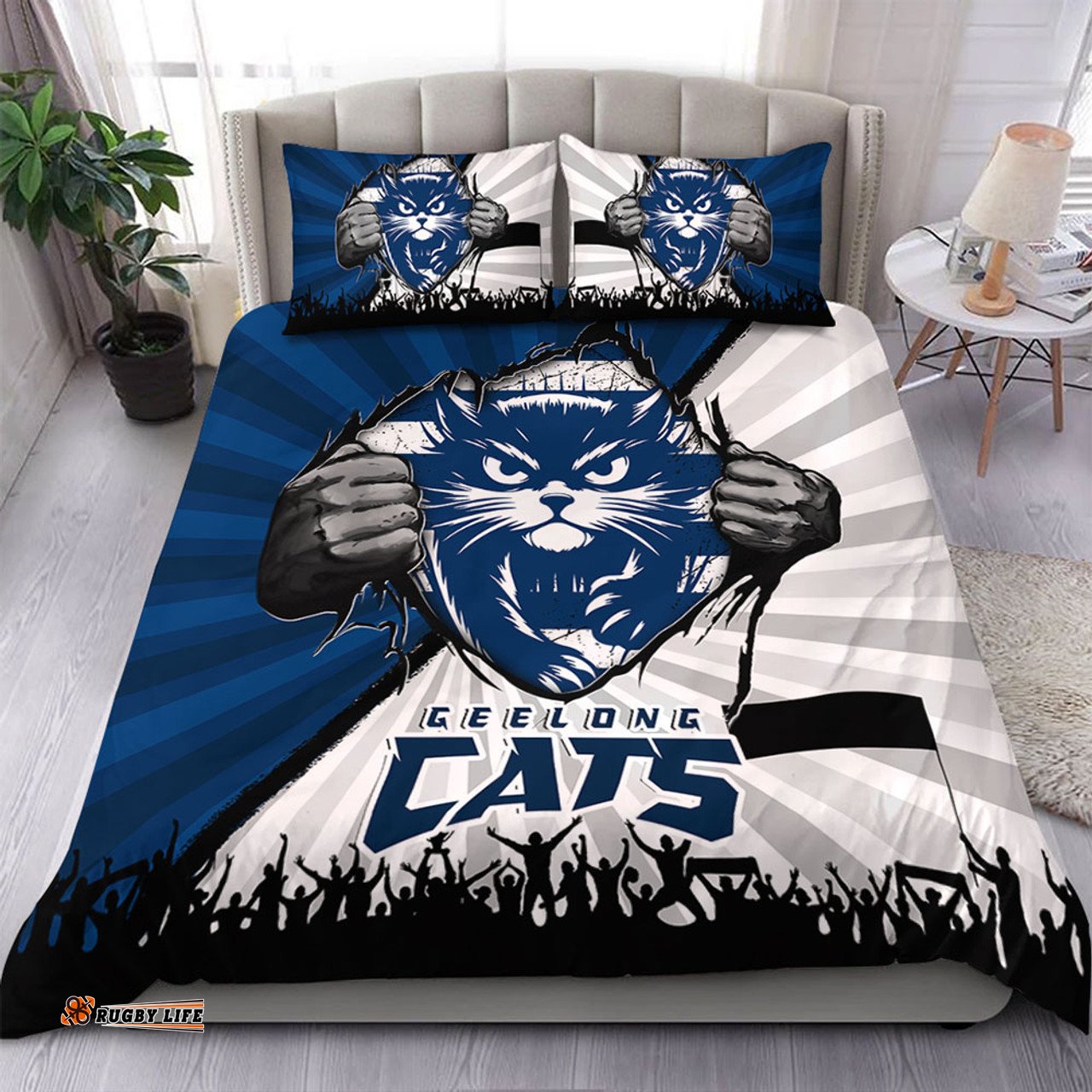 Amazing Aussie Geelong Cats Breaking Through Fan Design Bedding Set