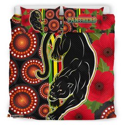 Amazing Aussie Penrith Panthers Aboriginal Inspired Penrith Panthers Anzac Day Panther With Poppy Flower Bedding Set