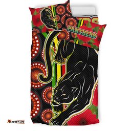 Amazing Aussie Penrith Panthers Aboriginal Inspired Penrith Panthers Anzac Day Panther With Poppy Flower Bedding Set