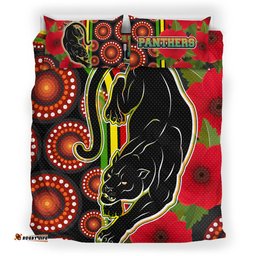 Amazing Aussie Penrith Panthers Aboriginal Inspired Penrith Panthers Anzac Day Panther With Poppy Flower Bedding Set