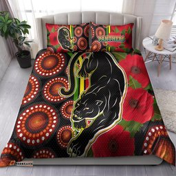 Amazing Aussie Penrith Panthers Aboriginal Inspired Penrith Panthers Anzac Day Panther With Poppy Flower Bedding Set