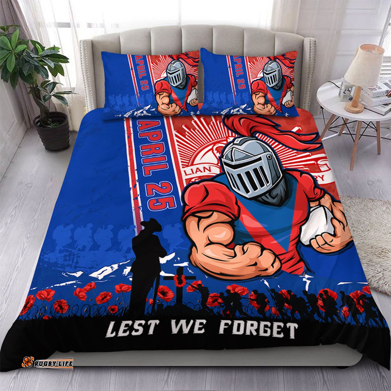 Amazing Aussie Newcastle Knights Anzac Day Lest We Forget Strong Fighting Spirit Bedding Set