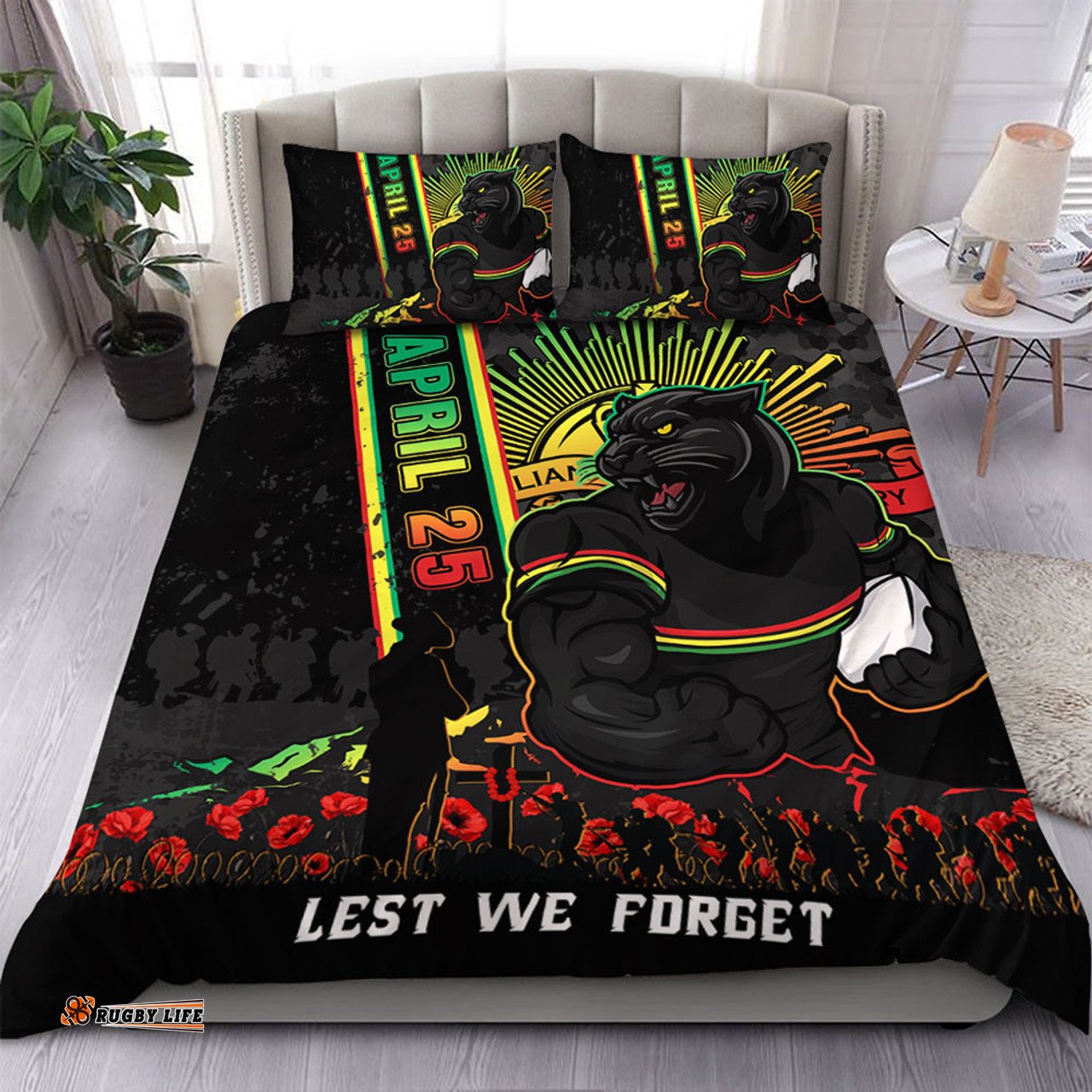 Amazing Aussie Penrith Panthers Anzac Day Lest We Forget Strong Fighting Spirit Bedding Set