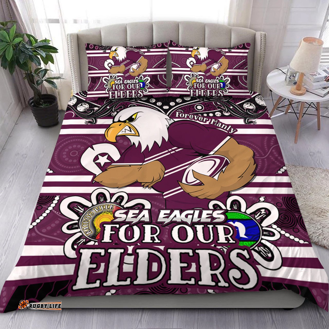 Amazing Aussie Manly Warringah Sea Eagles Custom Manly Warringah Sea Eagles For Our Elders Bedding Set