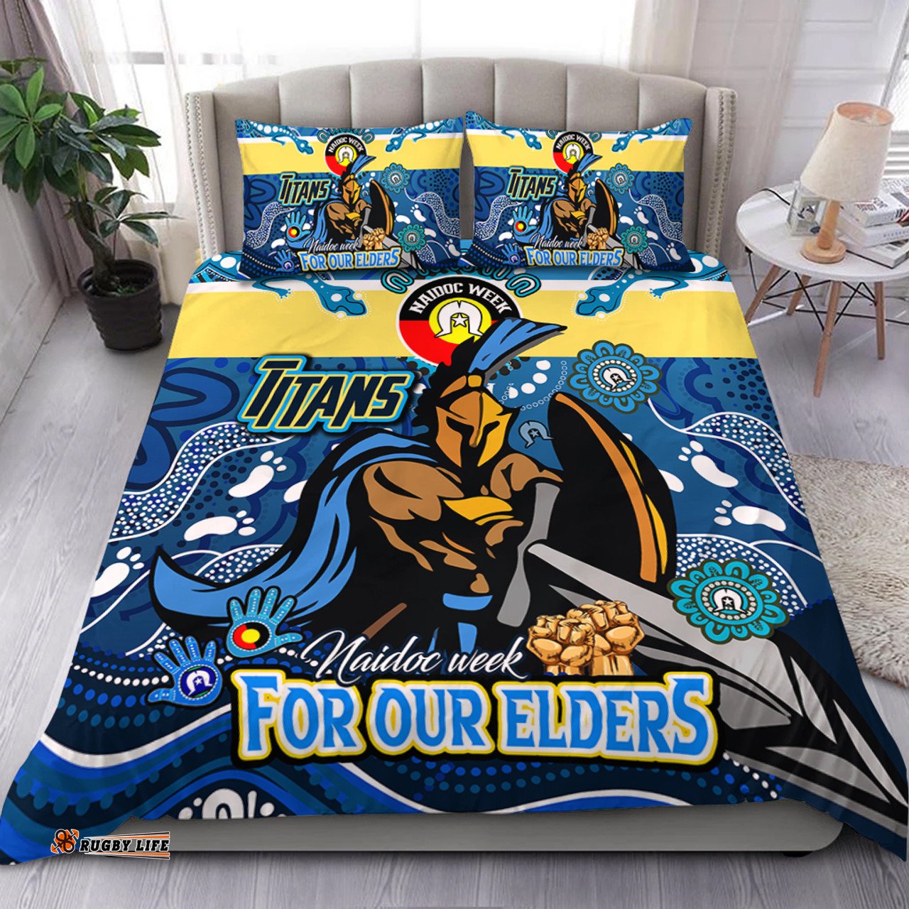Amazing Aussie Gold Coast Titans Naidoc Week Custom For Our Elders Home Jersey Bedding Set