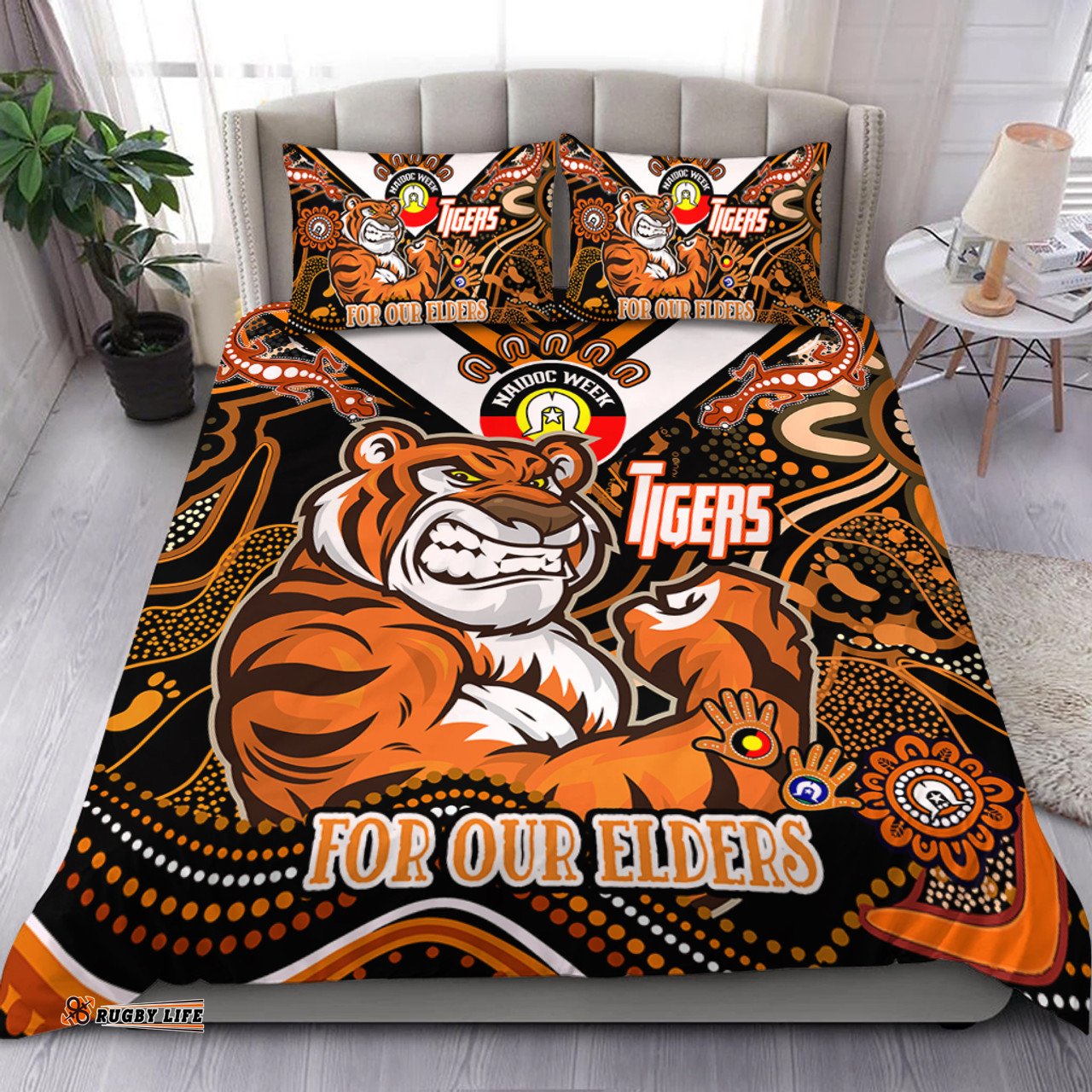 Amazing Aussie Wests Tigers Naidoc Week Custom For Our Elders Home Jersey Bedding Set