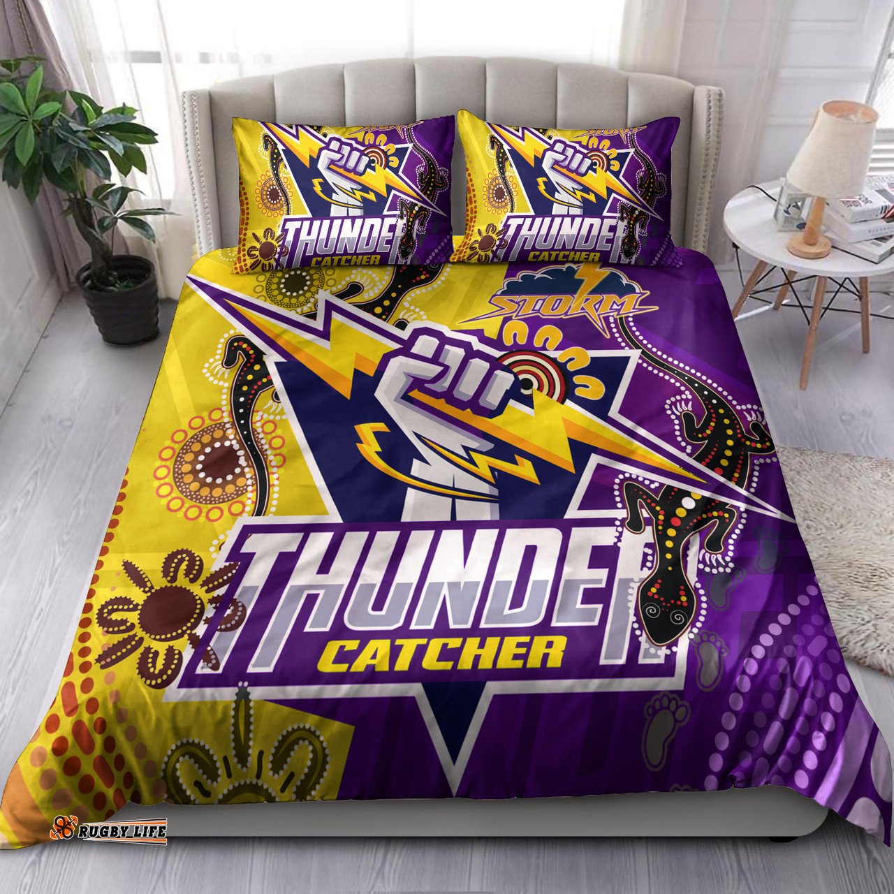 Melbourne Storm Custom Bedding Set - Indigenous Melbourne Storm Thunder Catcher