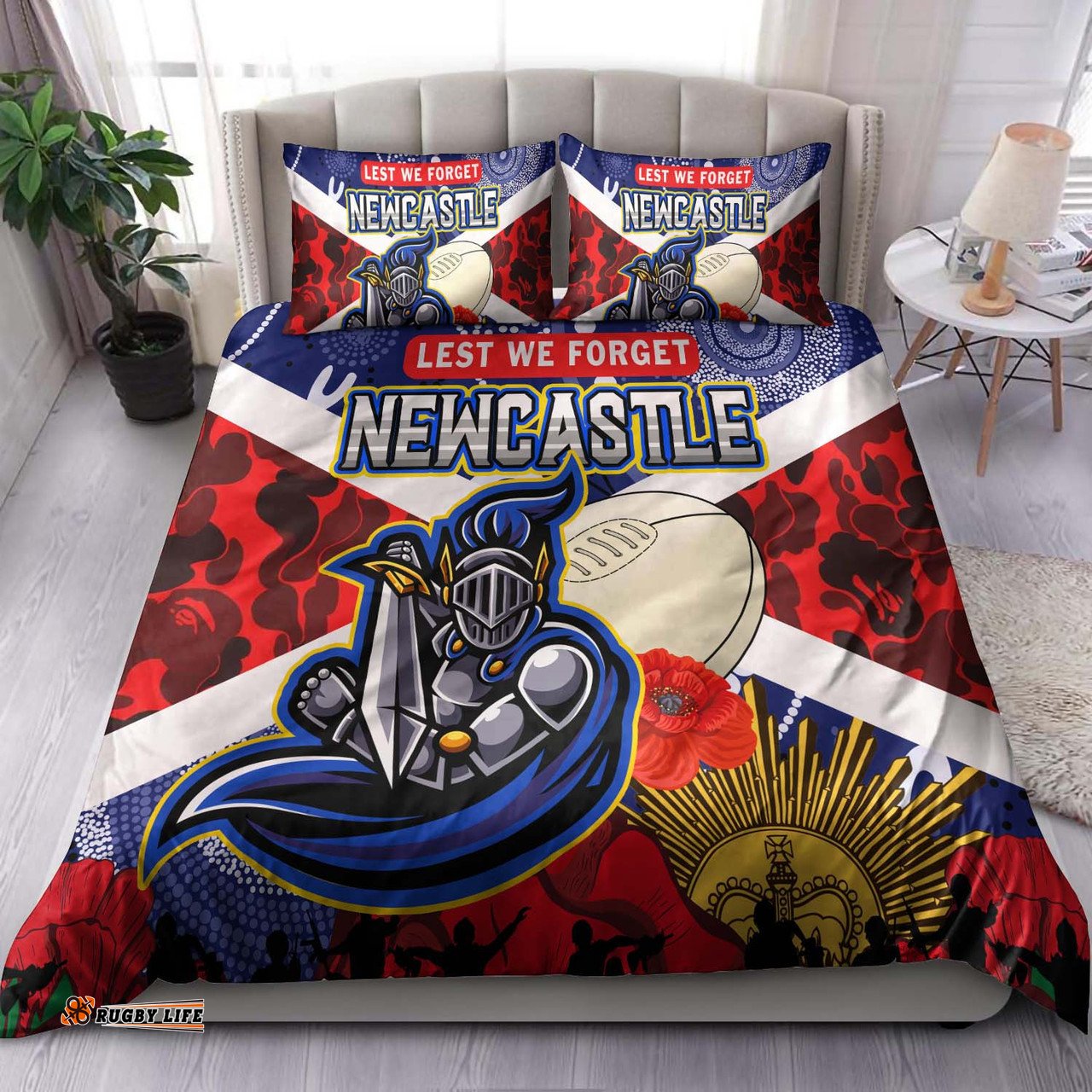 Amazing Aussie Newcastle Knights Anzac Newcastle Knights with Anzac Day Poppy Flower Bedding Set