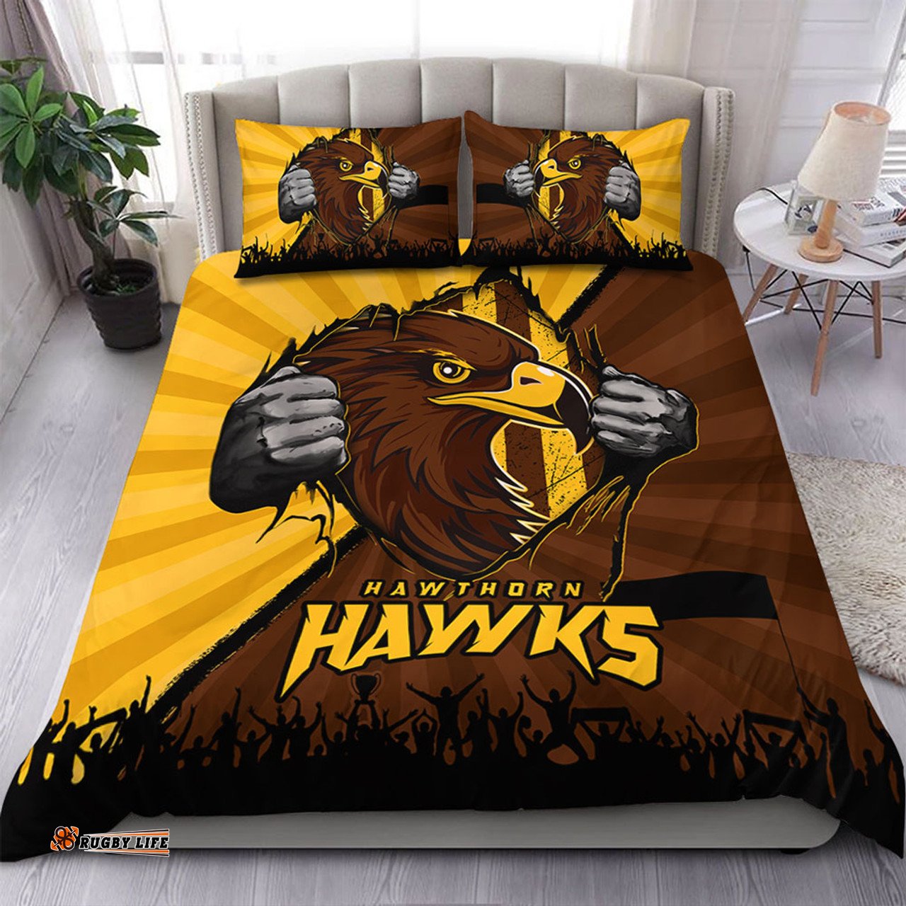 Amazing Aussie Hawthorn Breaking Through Fan Design Bedding Set