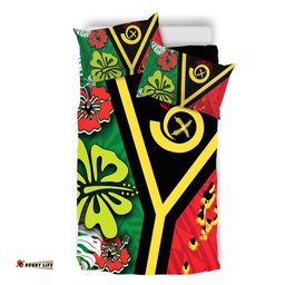 Amazing Aussie Australia South Sea Islanders Vanuatu Flag With Habiscus Flowers Bedding Set