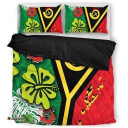 Amazing Aussie Australia South Sea Islanders Vanuatu Flag With Habiscus Flowers Bedding Set