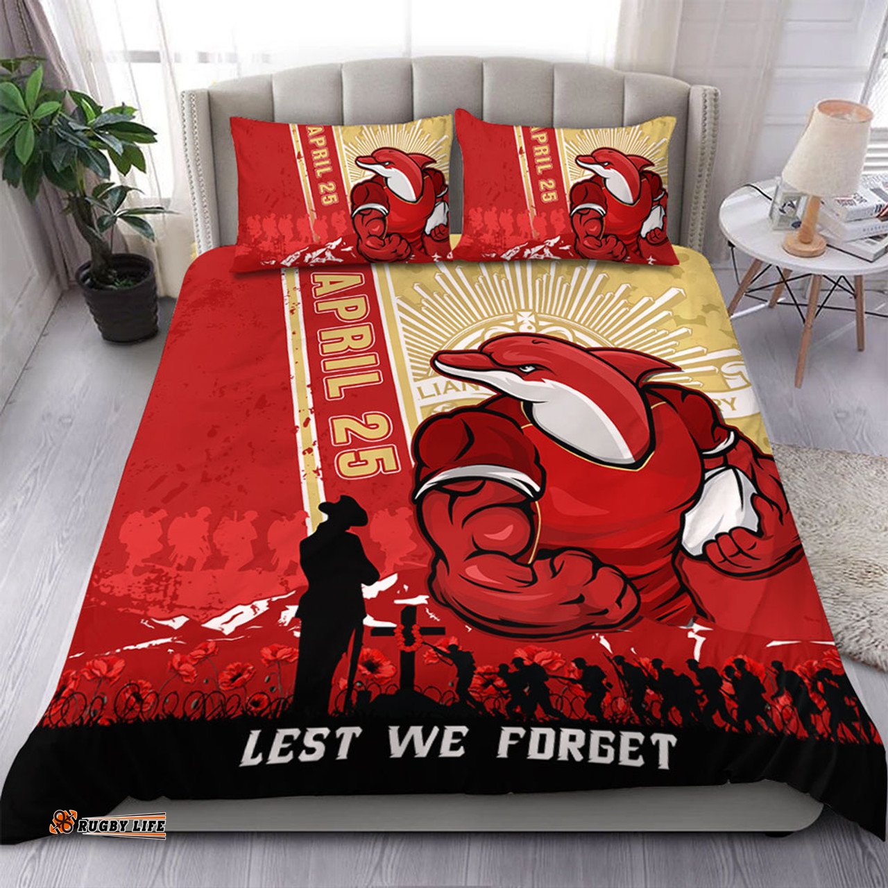 Amazing Aussie Redcliffe Dolphins Anzac Day Lest We Forget Strong Fighting Spirit Bedding Set