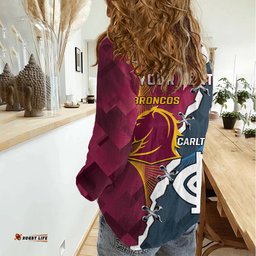 Personalised Broncos Rugby And Carlton Football Women Casual Shirt Sporty Version