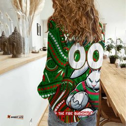 Custom Australia NAIDOC Week 2024 Women Casual Shirt Rabbitohs Mascot Keep The Fire Burning