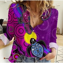 Custom Personalised Australia Lizard and Turtle Women Casual Shirt Aboriginal Art Beautiful Life