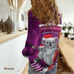Australia Koala Women Casual Shirt Christmas In July - Purple
